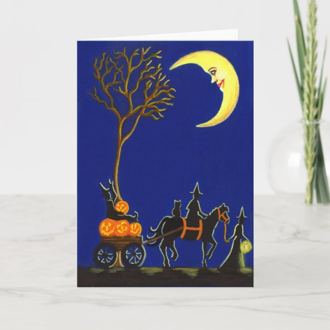 Cartão Halloween,greeting,card,witches,moon,pumpkins (Frente)