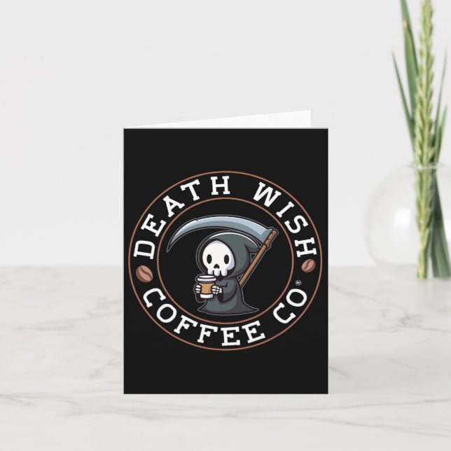 Cartão Halloween Grim Reaper Bebendo Café Morte C (Frente)