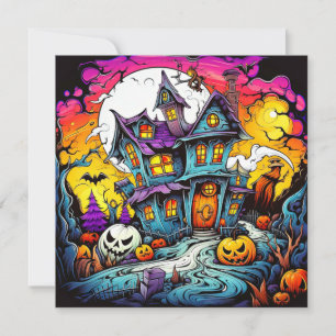 Cartão Halloween Haunted House In Moonlight