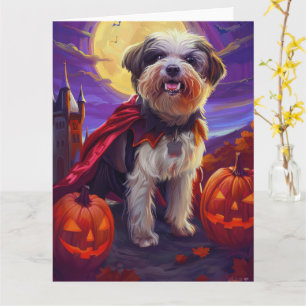 Cartão Halloween Havanese Vampiro Pumpkins assustado