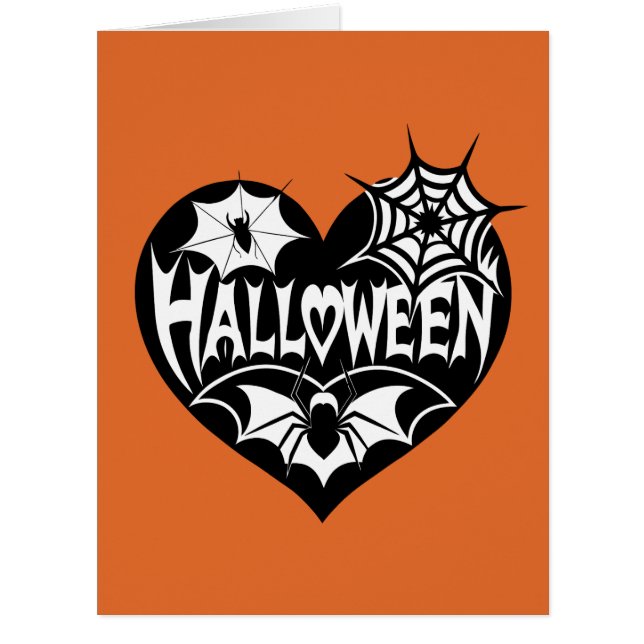 Cartão Halloween Heart, Black Heart Shape, Spider Web (Frente)
