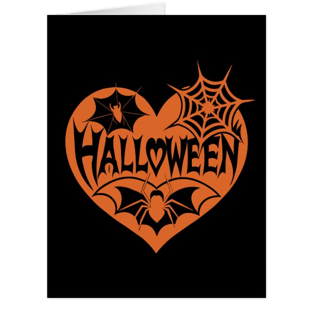Cartão Halloween Heart, Orange Heart Shape, Spider Web (Frente)