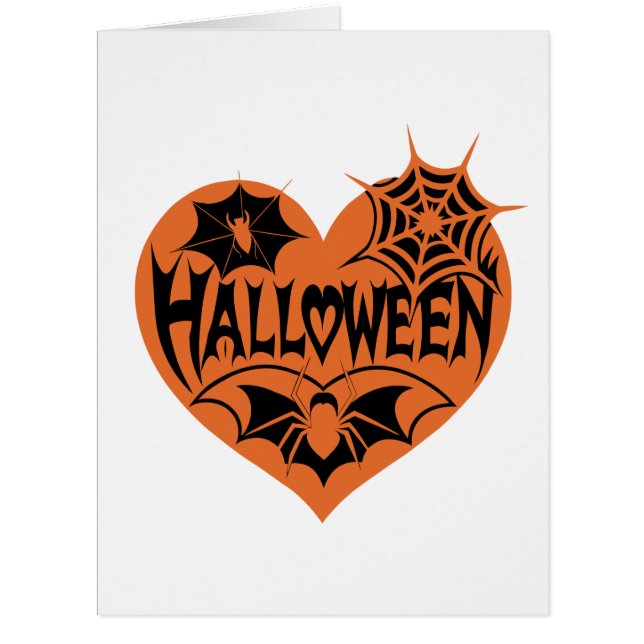 Cartão Halloween Heart, Orange Heart Shape, Spider Web (Frente)