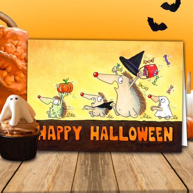 Cartão Halloween Hedgehogs Saudação (Criador carregado)