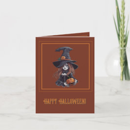 Cartão Halloween-Hexe mit Kürbis -