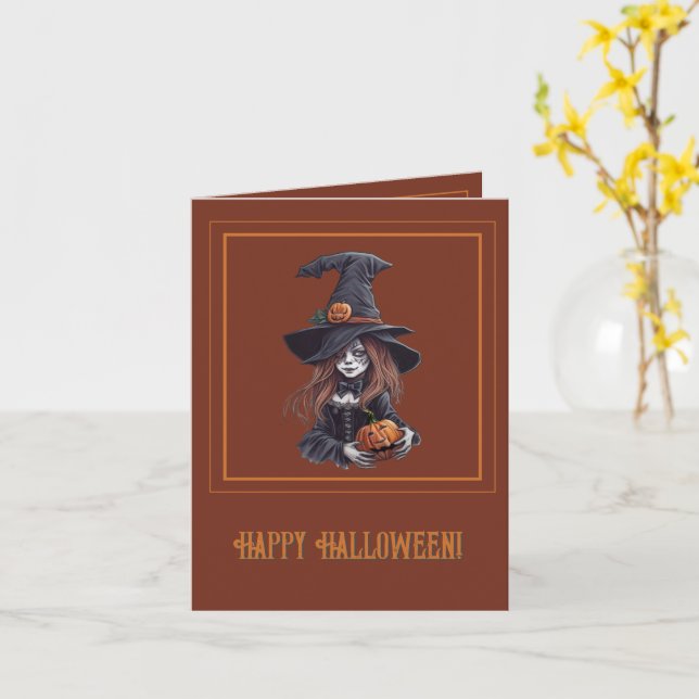 Cartão Halloween-Hexe mit Kürbis -  (Flor Amarela)