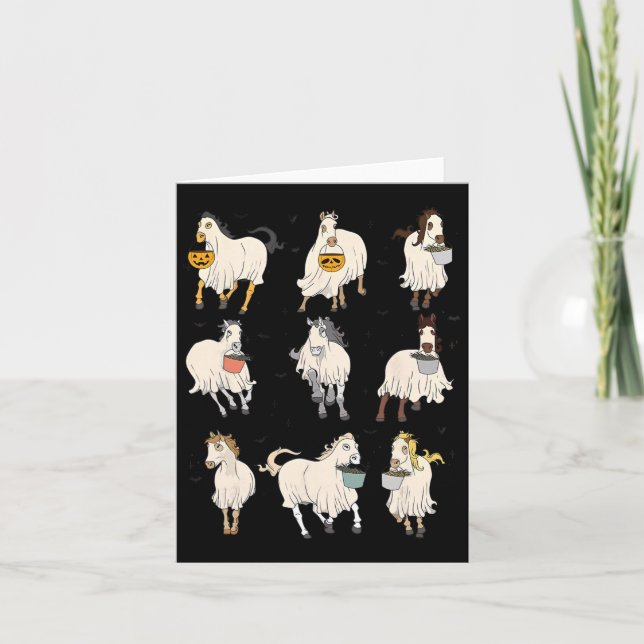 Cartão Halloween Horse Ghost Boo Pumpkin Costume Para Hom (Frente)