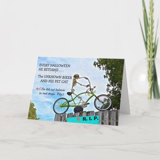 CARTÃO "HALLOWEEN HUMOR/THE UNKNOWN BIKER"/CARTÃO DE ESQU (Frente)
