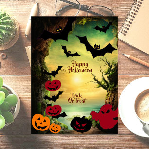 Cartão Halloween Jack O Lanterna Black Bat Saudação Estra
