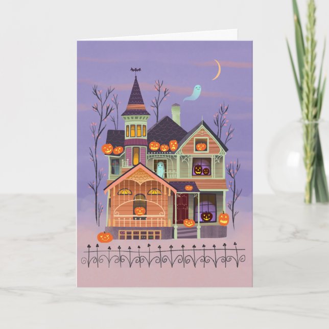 Cartão Halloween Jack-o'-lanterna House Card (Frente)