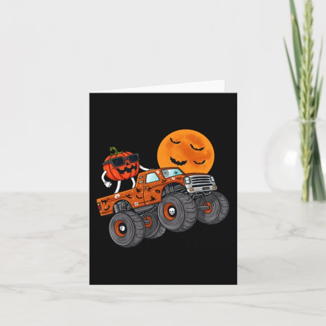 Cartão Halloween Jack O Lanterna Monster Truck Toddler Bo (Frente)