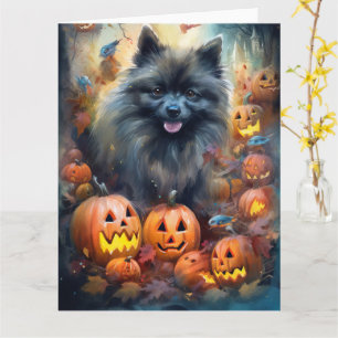 Cartão Halloween Keeshond Com Pumpkins Assustado