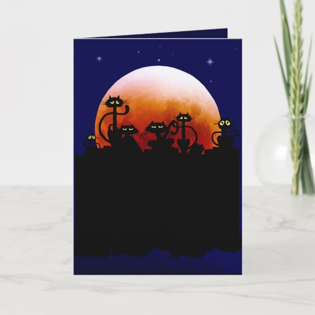 Cartão Halloween Kitties and Halloween Moon Card (Frente)