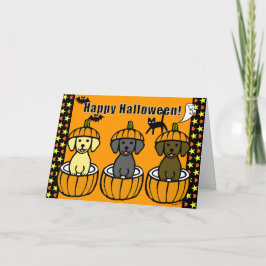 Cartão Halloween Labrador Puppies and Pumpkins
