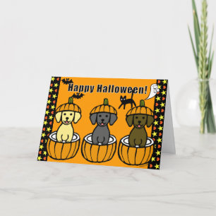 Cartão Halloween Labrador Puppies and Pumpkins
