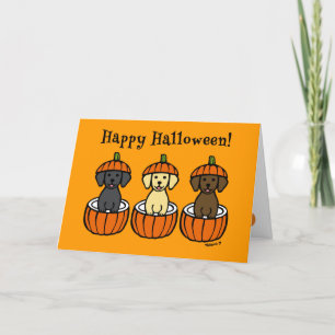 Cartão Halloween Labrador Puppies e Pumpkins