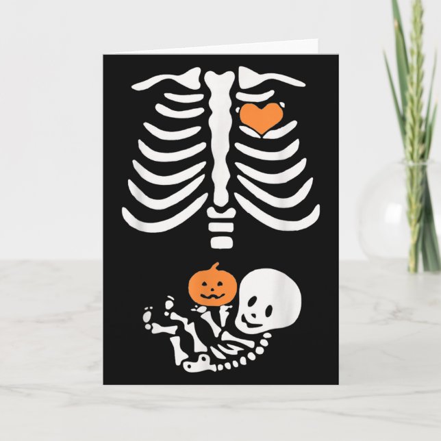 Cartão Halloween Maternity Skeleton Baby Heart Pregnancy  (Frente)