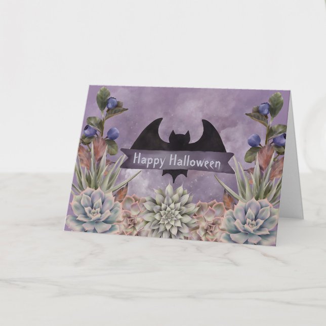 Cartão Halloween Morcego Preto Floral (Criador carregado)
