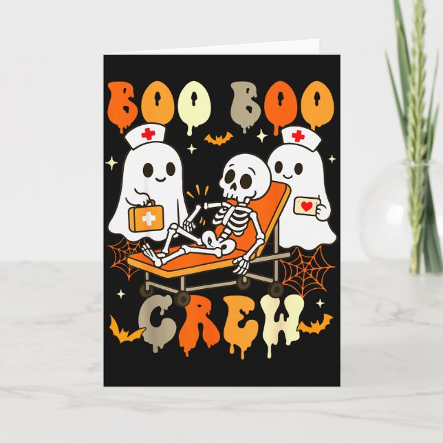 Cartão Halloween Nurse Boo Boo Crew Ghost Doctor Paramedi (Frente)