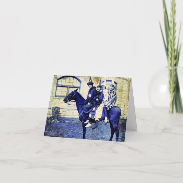 Cartão Halloween Palhaços em Um Cavalo (Frente)