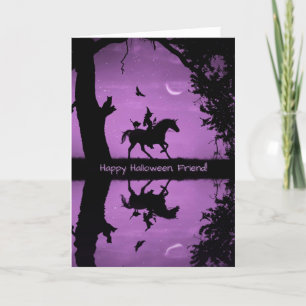 Cartão Halloween para a bruxa corcunda amiga e Unicórnio