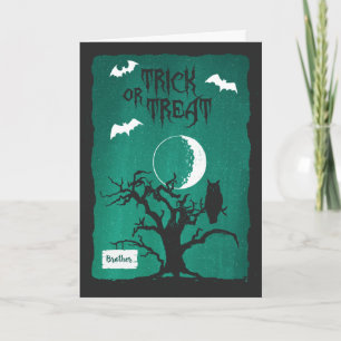 Cartão Halloween para a Lua e os Morcegos da Árvore Torc