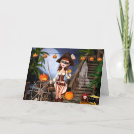 Cartão Halloween Pirate Girl Blank Greeting Card