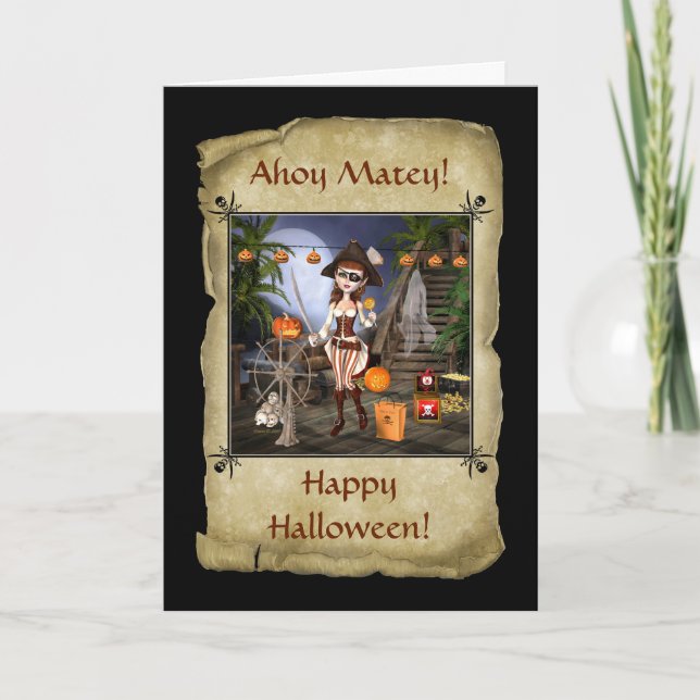 Cartão Halloween Pirate Girl Greeting Card (Frente)