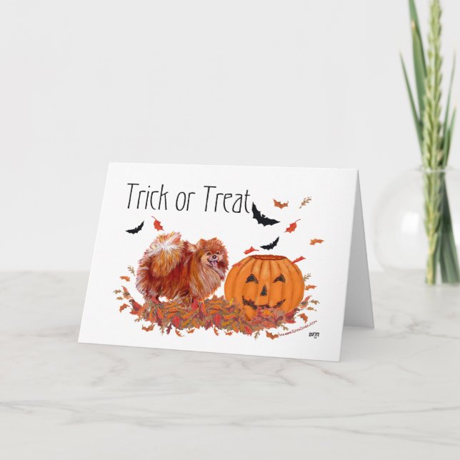 Cartão Halloween Pomeranian (Frente)