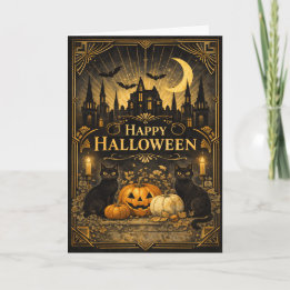 Cartão Halloween Preto Dourado Art Déco