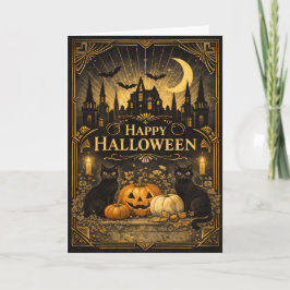 Cartão Halloween Preto Dourado Art Déco
