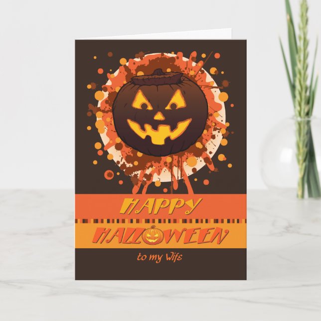 Cartão Halloween Pumpkin for Wife - Humor Grunge Menacing (Frente)