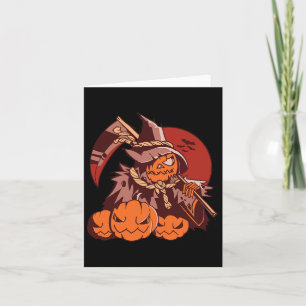 Cartão Halloween Pumpkin Grim Reaper Jack O Lantern Illus
