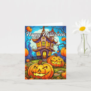 Cartão Halloween Pumpkin & Haunted House