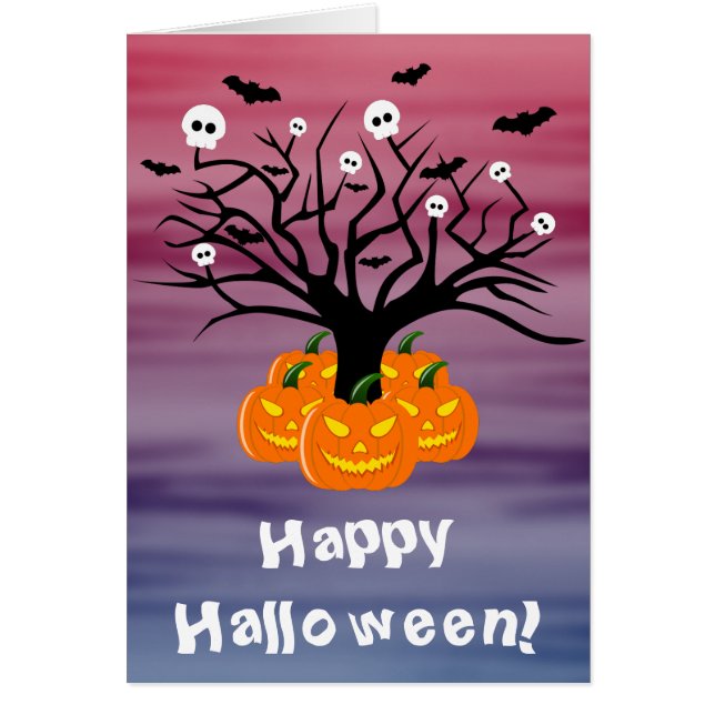 Cartão Halloween Pumpkin Jack o’ Lanterna Árvore Morto (Frente)