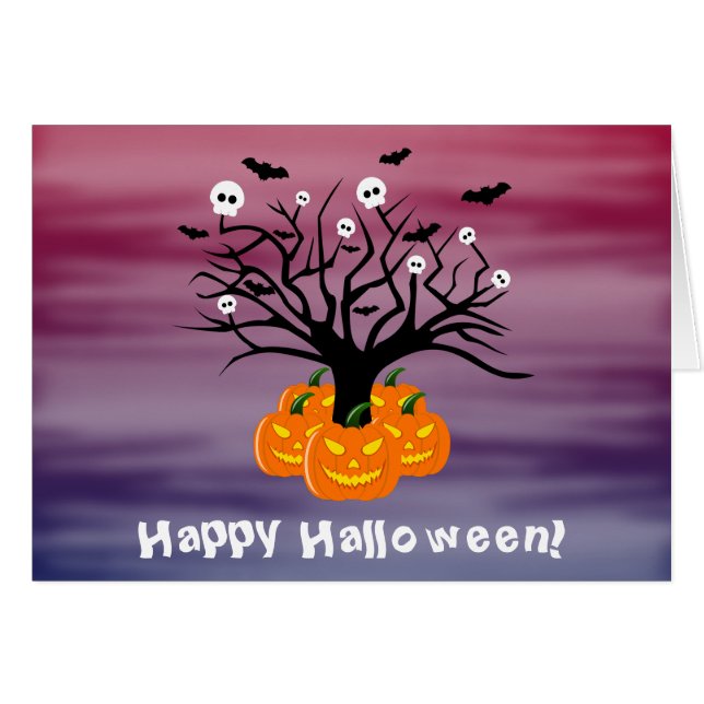 Cartão Halloween Pumpkin Jack o’ Lanterna Árvore Morto (Frente Horizontal)