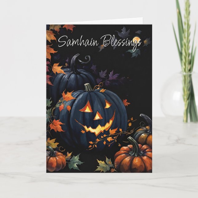 Cartão Halloween Pumpkin Samhain Night Pagan Blessings (Frente)
