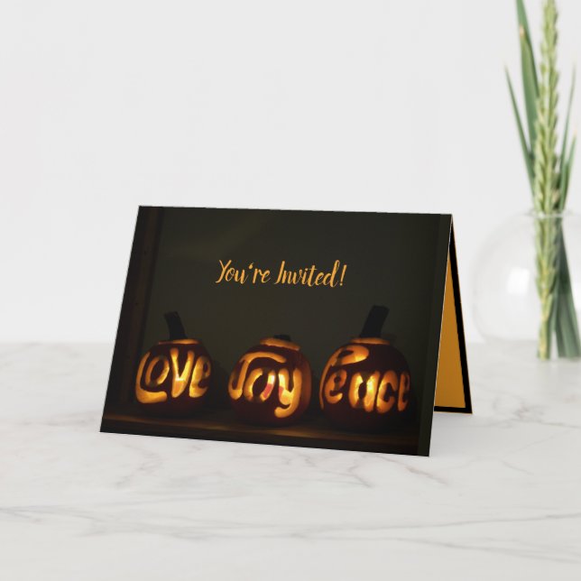 Cartão Halloween Pumpkins Love Joy Peace Party Invitation (Frente)