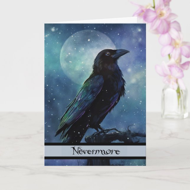 Cartão Halloween Raven Nevermore Edgar Allan Poe Moon (Orquídea)