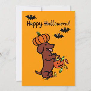 Cartão Halloween Red Smooth Haired Dachshund