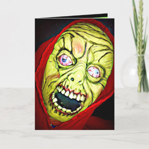 CARTÃO HALLOWEEN SCARY BUG EYED GREEN FACE MASK GREETING