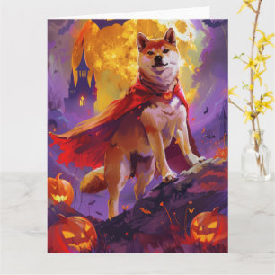 Cartão Halloween Shiba Inu Vampiro Pumpkins assustado
