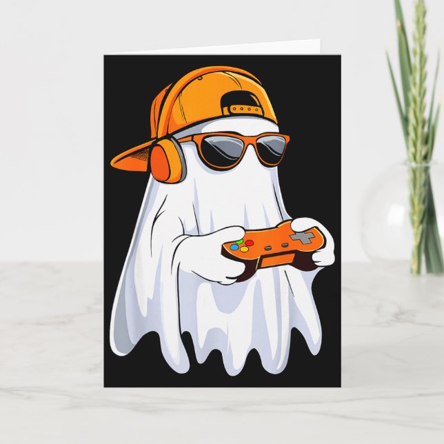 Cartão Halloween Shirt Ghost Gamer Video Gaming Boys Men  (Frente)