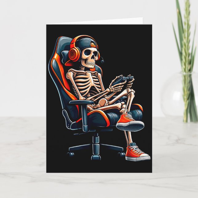 Cartão Halloween Shirts Skeleton Gamer Video Gaming Boys  (Frente)