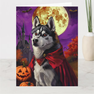 Cartão Halloween Siberian Husky Vampiro Pumpkins assustad