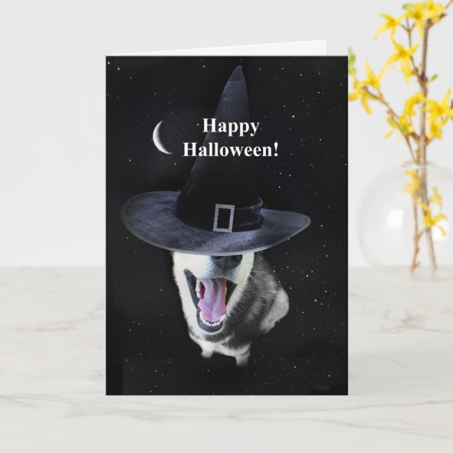 Cartão Halloween Siberian Husky Witchy Diversão (Flor Amarela)