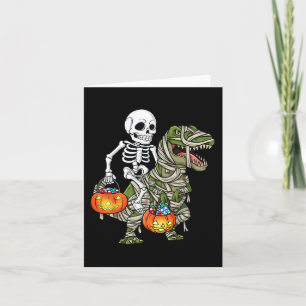 Cartão Halloween Skeleton Andando Mummy Dinossaur T Rex D