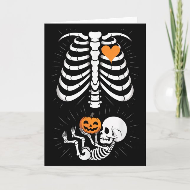 Cartão Halloween Skeleton Baby Rib Cage Maternity Pregnan (Frente)