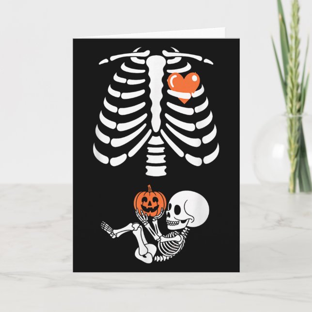 Cartão Halloween Skeleton Baby Rib Cage Maternity Pregnan (Frente)