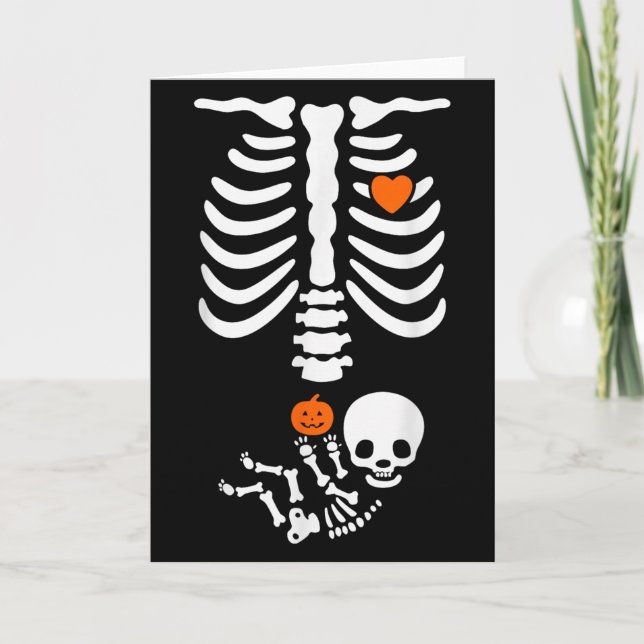 Cartão Halloween Skeleton Baby Rib Cage Pregnant Pumpkin  (Frente)